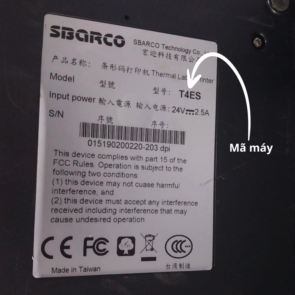 Thông số máy in mã vạch Sbarco