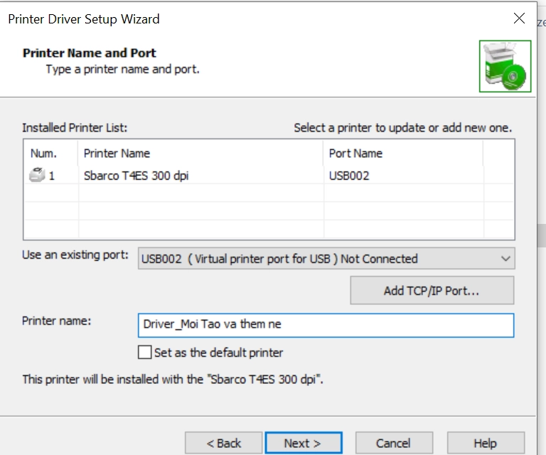Đặt tên cho driver máy in