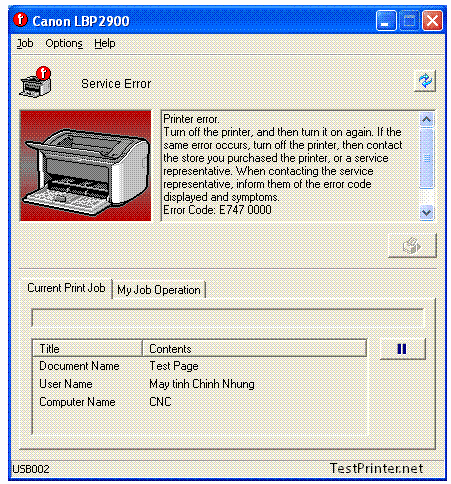 status báo lỗi máy
