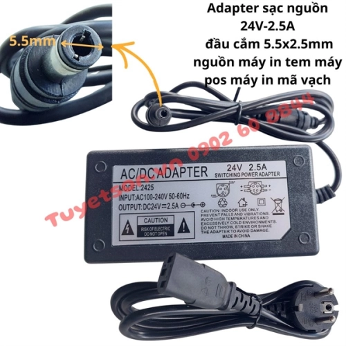 display Adapter sạc nguồn 24V-2.5A đầu cắm 5.5x2.5mm - nguồn máy in tem máy pos máy in mã vạch 1