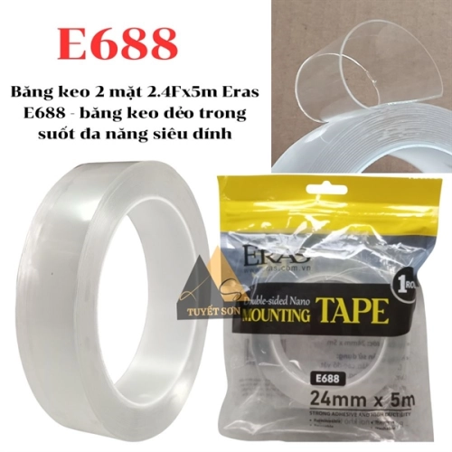 display Băng keo 2 mặt 2.4Fx5m Eras E688 - băng keo dẻo trong suốt đa năng siêu dính 1