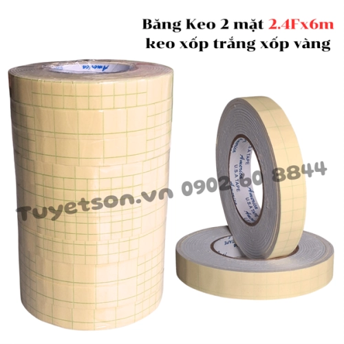 display Băng Keo 2 mặt 2.4Fx6m keo xốp trắng xốp vàng 1