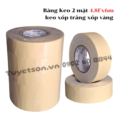 display Băng Keo 2 mặt 4.8Fx6m keo xốp trắng xốp vàng 1