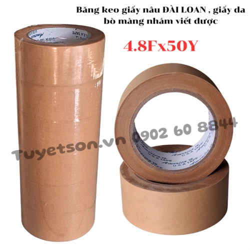 display Băng keo giấy nâu ĐÀI LOAN 4.8Fx50Y giấy da bò MÀNG NHÁM viết được 1