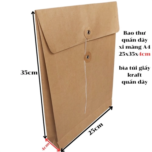 display Bao thư quấn dây xi măng A4 25x35x4cm - bìa túi giấy kraft quấn dây ĐÁY 4CM 1