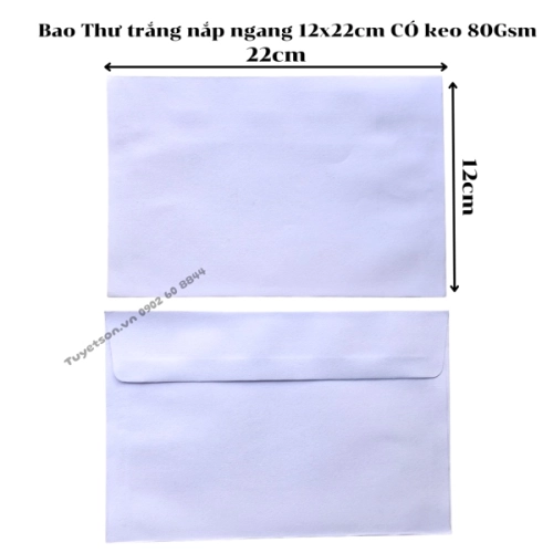 display Bao Thư trắng nắp ngang 12x22cm CÓ keo 80Gsm 1