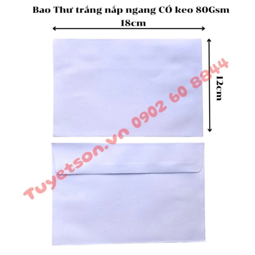 display Bao Thư trắng nắp ngang 12x22cm KO keo 80Gsm 1