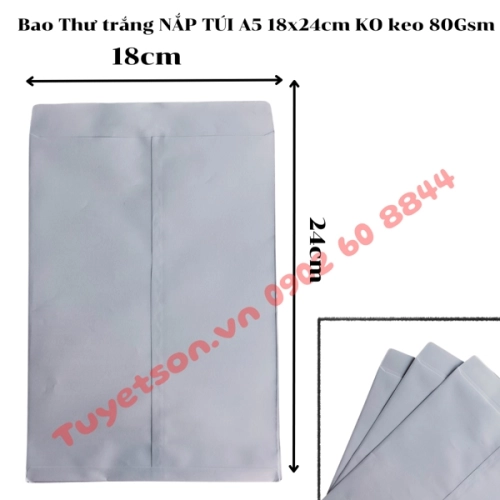 display Bao Thư trắng NẮP TÚI A5 18x24cm KO keo 80Gsm 1