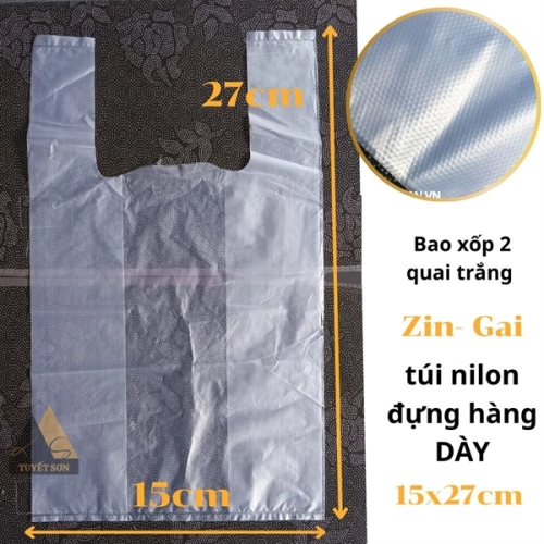 display Bao xốp TRẮNG ZIN GAI - Túi nilon 2 quai xách DÀY 1