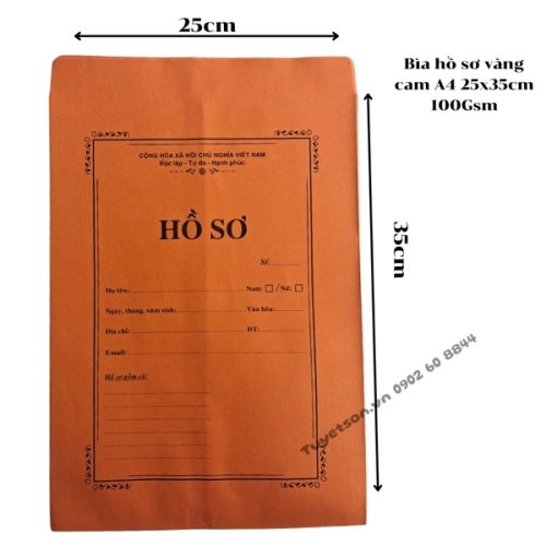 display Bìa hồ sơ vàng cam A4 25x35cm 100Gsm 1