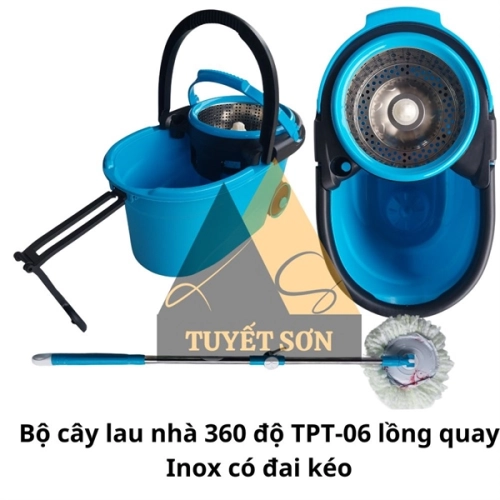 display Bộ cây lau nhà 360 độ TPT-06 lồng quay Inox có đai kéo 1