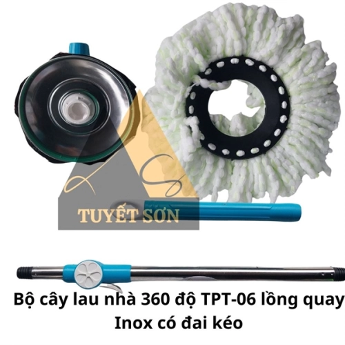 display Bộ cây lau nhà 360 độ TPT-06 lồng quay Inox có đai kéo 2