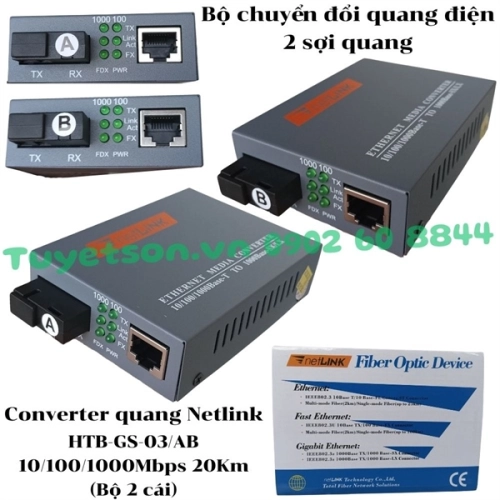display Bộ chuyển đổi quang điện 2 sợi quang Converter quang Netlink HTB-GS-03/AB 10/100/1000Mbps 20Km 1
