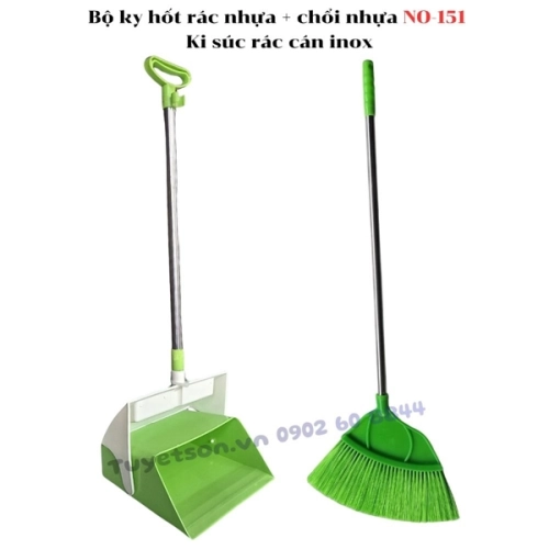 display Bộ ky hốt rác nhựa + chổi nhựa NO-151 - Ki súc rác cán inox 1