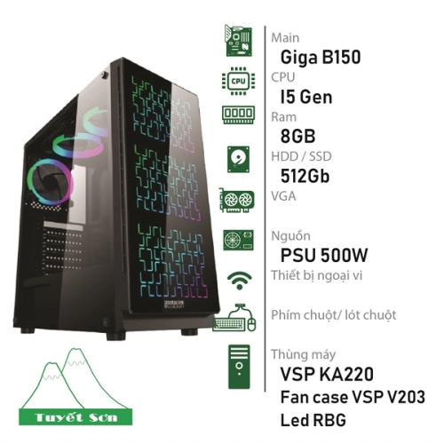 display Bộ Máy tính bàn Giga B150, I5 gen 6, Ram 8GB, SSD 512G 1