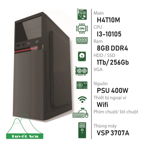 display Bộ máy tính bàn H410M/ I3-10105/ 8Gb DDR4/ 1Tb/ 256Gb/ PSU AC 400N 1