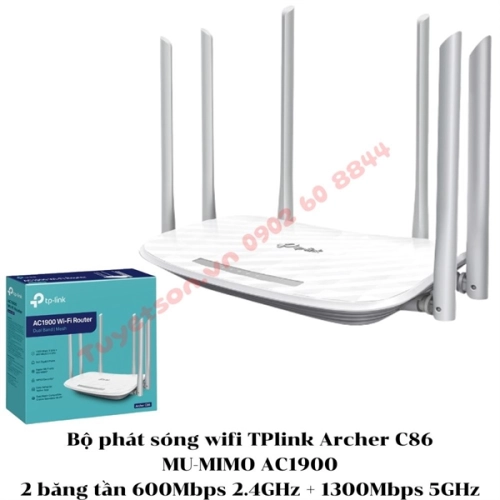 Bộ phát sóng Wifi TPlink Archer C86 MU-MIMO AC1900 2 băng tần 600Mbps 2.4GHz + 1300Mbps 5GHz