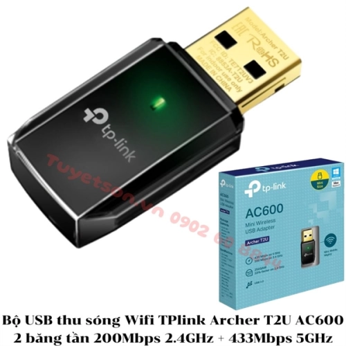 display Bộ USB thu sóng Wifi TPlink Archer T2U AC600 2 băng tần 200Mbps 2.4GHz + 433Mbps 5GHz 1