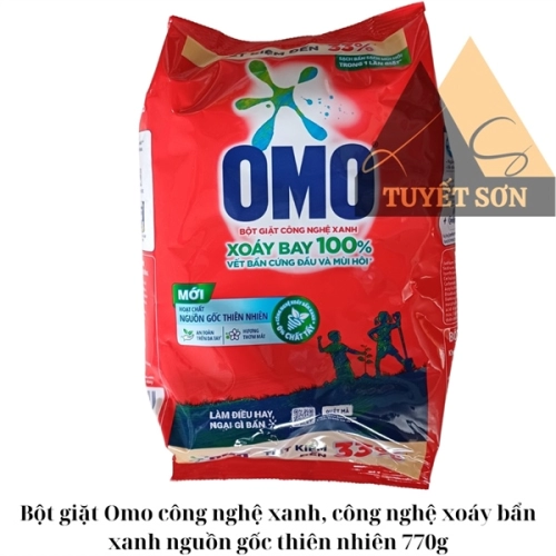 display Bột giặt Omo công nghệ xanh, công nghệ xoáy bẩn xanh nguồn gốc thiên nhiên 770g 1