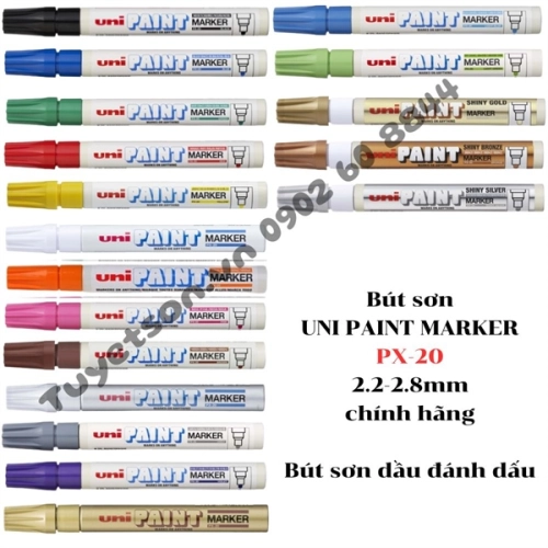 display Bút sơn UNI PAINT MARKER PX-20 2.2-2.8mm chính hãng - Bút sơn dầu đánh dấu đủ màu 1