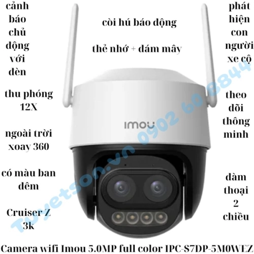 display Camera wifi Imou 5.0MP full color IPC-S7DP-5M0WEZ thu phóng 12X ngoài trời xoay 360 có màu ban đêm Cruiser Z 3k 1