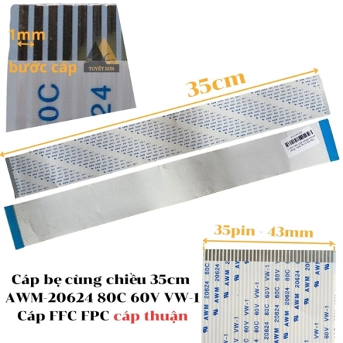 display Cáp bẹ cùng chiều 35cm AWM-20624 80C 60V VW-1, Cáp FFC FPC cáp thuận 1