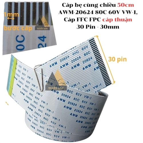 display Cáp bẹ cùng chiều 50cm AWM-20624 80C 60V VW-1, Cáp FFC FPC cáp thuận 1
