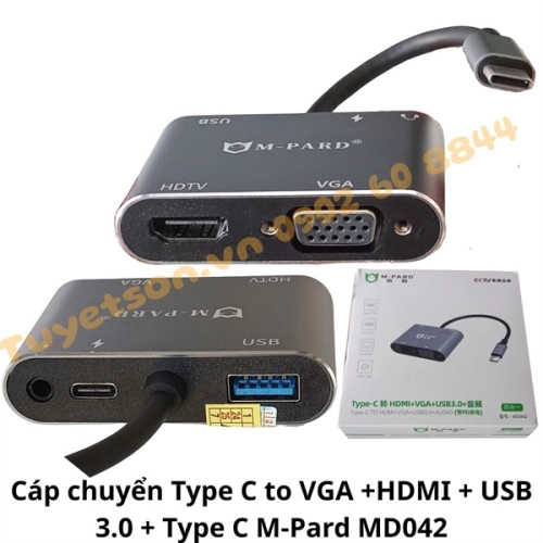 display Cáp chuyển Type C to VGA +HDMI + USB 3.0 + nguồn Type C M-Pard MD042 1