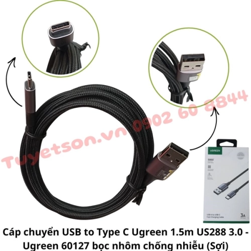 display Cáp chuyển USB to Type C Ugreen 1.5m US288 3.0 - Ugreen 60127 bọc nhôm chống nhiễu 1