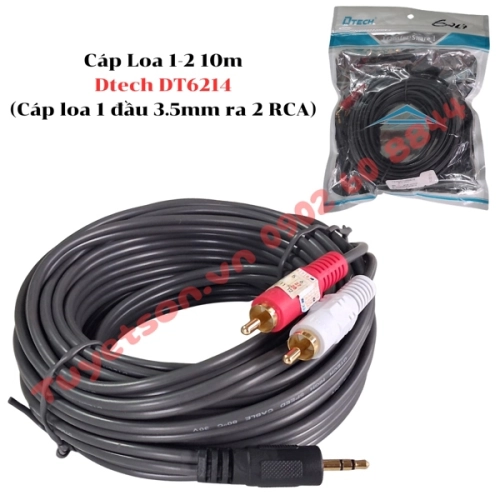 display Cáp Loa 1-2 10m Dtech DT6214 (Cáp loa 1 đầu 3.5mm ra 2 RCA) 1