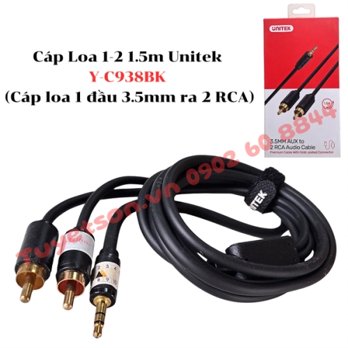 display Cáp Loa 1-2 1.5m Unitek Y-C938BK (Cáp loa 1 đầu 3.5mm ra 2 RCA) 1
