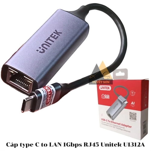 display Cáp type C to LAN 1Gbps RJ45 Unitek U1312A 1