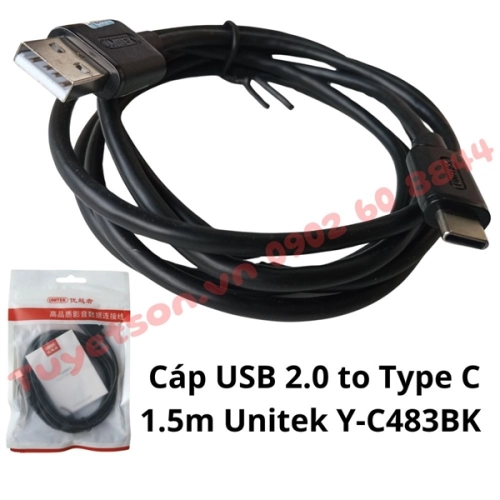 display Cáp USB 2.0 to Type C 1.5m Unitek Y-C483BK 1
