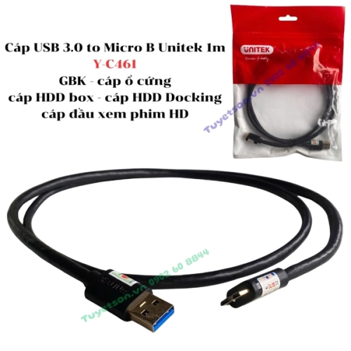 display Cáp USB 3.0 to Micro B Unitek 1m Y-C461 GBK - cáp ổ cứng - cáp HDD box - cáp HDD Docking - cáp đầu xem phim HD 1