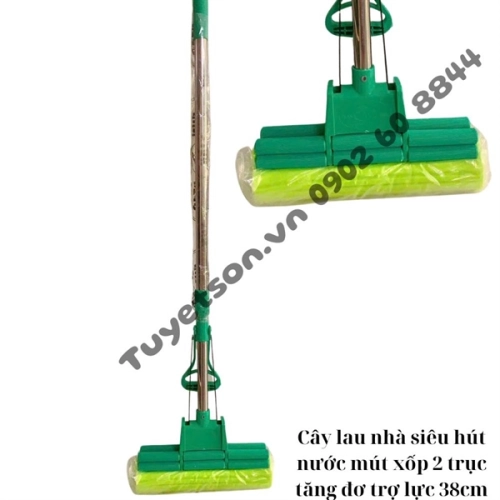 display Cây lau nhà siêu hút nước mút xốp 2 trục tăng đơ trợ lực 38cm 1