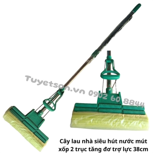 display Cây lau nhà siêu hút nước mút xốp 2 trục tăng đơ trợ lực 38cm 2