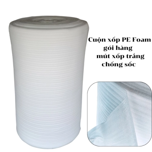 display Cuộn xốp PE Foam gói hàng 0.5mmx105cmx600m - mút xốp trắng chống sốc 2
