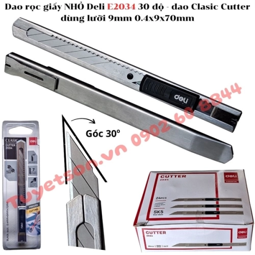 display Dao rọc giấy NHỎ Deli E2034 30 độ - dao Clasic Cutter dùng lưỡi 9mm 0.4x9x70mm 1