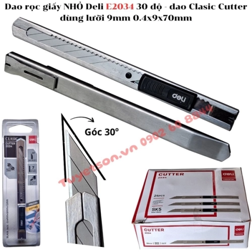 display Dao rọc giấy NHỎ Deli E2034 30 độ - dùng lưỡi 9mm dao Clasic Cutter 0.4x9x70mm 1