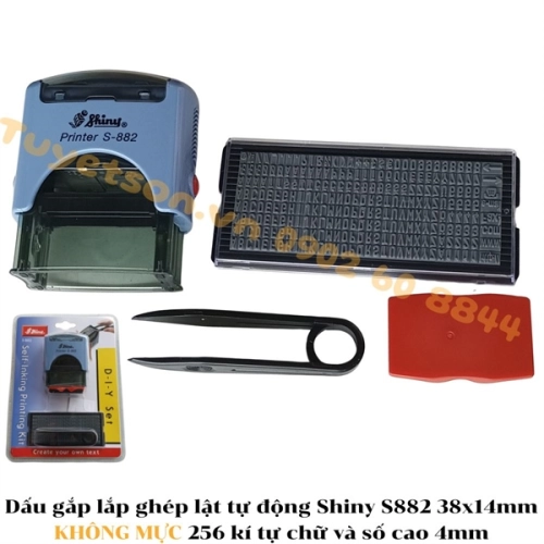 display Hộp dấu lật tự động - gắp lắp ghép lật tự động Shiny S-882 38x14mm KHÔNG MỰC 256 kí tự chữ và số cao 4mm 1