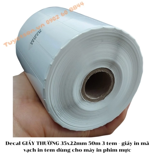 display Decal GIẤY THƯỜNG 35x22mm 50m 3 tem - giấy in mã vạch in tem dùng cho máy in phim mực 2