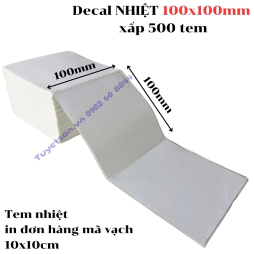 display Decal NHIỆT 100x100mm xấp 500 tem - tem nhiệt in đơn hàng mã vạch 10x10cm 1