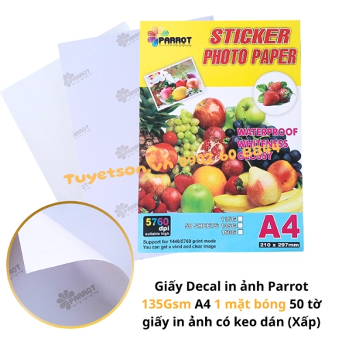 display Giấy Decal in ảnh Parrot 135Gsm A4 1 mặt bóng 50 tờ - giấy in ảnh có keo dán 1