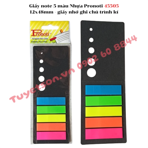 display Giấy note 5 màu Nhựa Pronoti 45505 12x48mm - giấy nhớ ghi chú trình kí 1