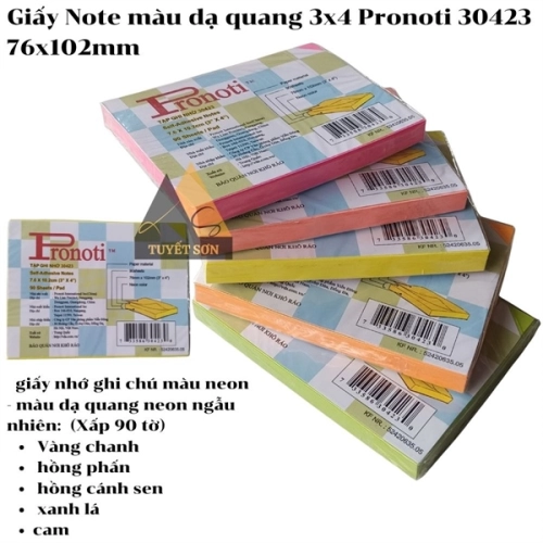 display Giấy Note màu dạ quang 3x4 Pronoti 30423 76x102mm - giấy nhớ ghi chú màu neon ngẫu nhiên 1