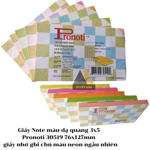display Giấy Note màu dạ quang 3x5 Pronoti 30519 76x127mm - giấy nhớ ghi chú màu neon ngẫu nhiên 1