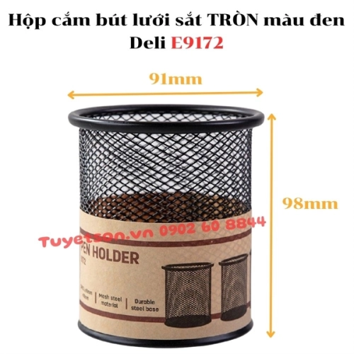 display Hộp cắm bút lưới sắt TRÒN màu đen Deli E9172 1
