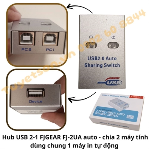 display Hub USB 2-1 FJGEAR FJ-2UA 2 nút bấm - bộ chia máy in 2 máy tính dùng chung 1 máy in 1