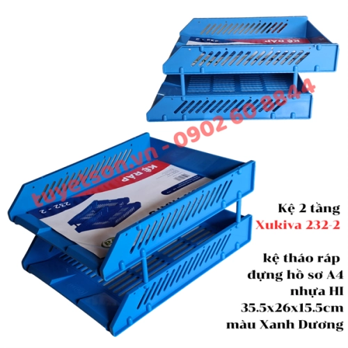 display Kệ 2 tầng Xukiva 232-2 - kệ tháo ráp đựng hồ sơ A4 nhựa HI 35.5x26x15.5cm màu Xanh Dương 1