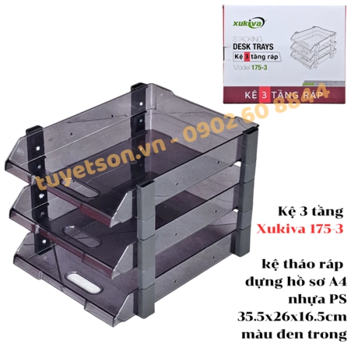 display Kệ 3 tầng Xukiva 175-3 - kệ tháo ráp đựng hồ sơ A4 nhựa PS 35.5x26x16.5cm màu đen trong 1